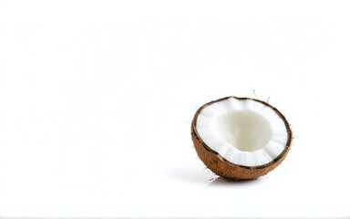 Pure Coconut Water Inside Fresh Coconut Shell Isolated on Clean White Background