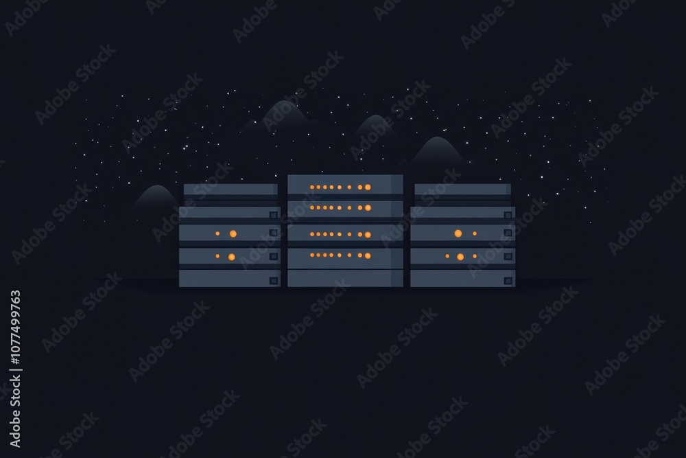 Fototapete multiple servers with blinking lights display network activity in a data center environment, showcas