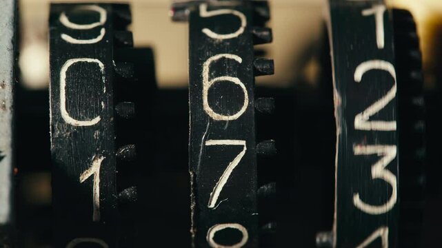Black mechanical counter on magnetic tape music player. The black mechanical meter has from zero. 
