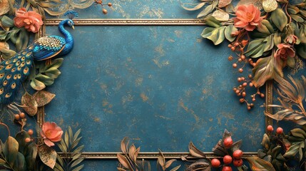 Indian wedding invitation on a table with peacock design " ai generator " 