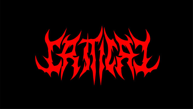 Critical, Vector typography design in sharp, spiked, and symmetrical red lettering on a black background. This intense, metal inspired style is perfect for gothic, hardcore, and alternative themes