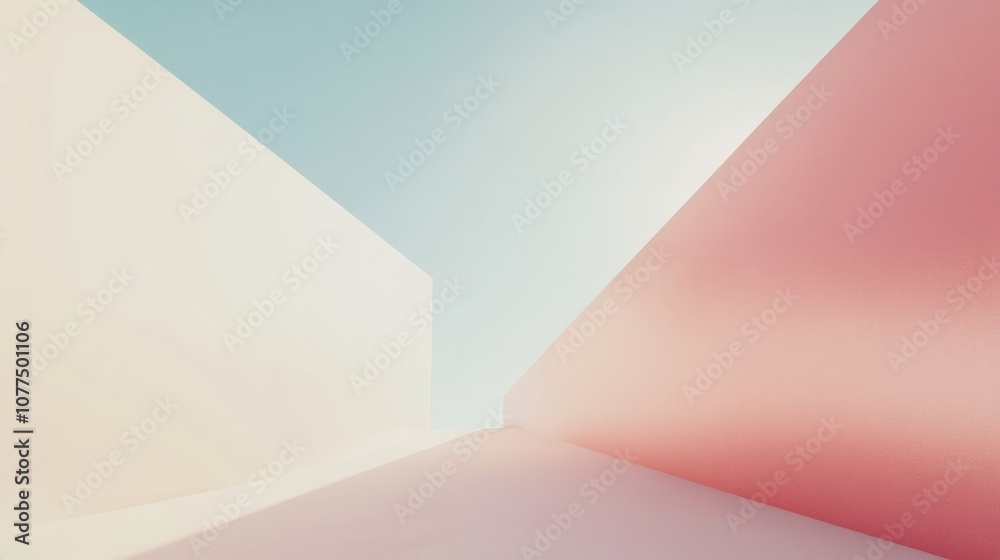 Leinwandbilder Soft pastel shapes converge in an abstract minimalist design, creating a tranquil and harmonious composition full of depth and light. Generative AI