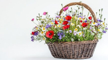 Colorful Flower Basket on White Background