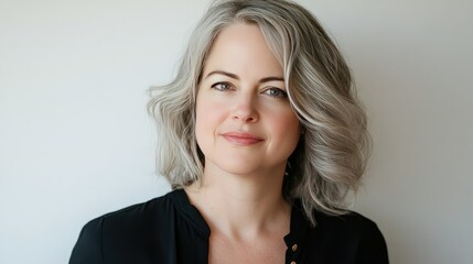 Naklejka premium Confident Woman with Silver Hair and Warm Smile