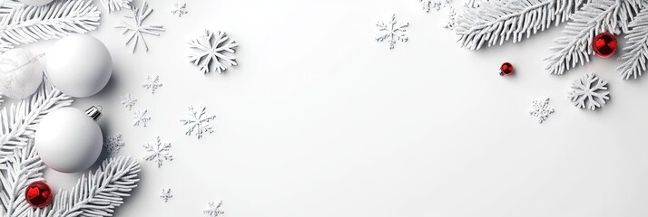 Fototapeta premium white christmas background with snowflakes and christmas balls