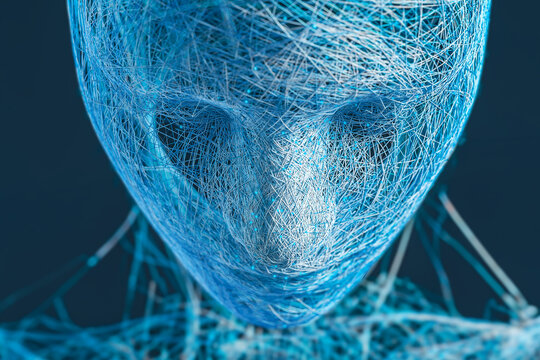 AI humanoid head with blue line concepts