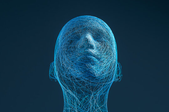 AI humanoid head with blue line concepts