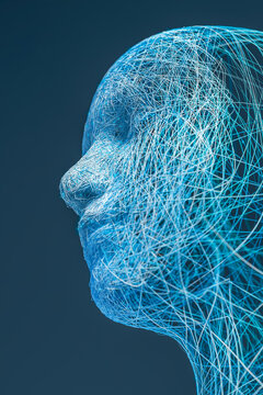 AI humanoid head with blue line concepts