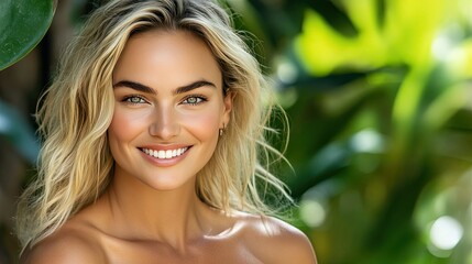 Fototapeta premium Natural Beauty in Lush Greenery with Bright Smile