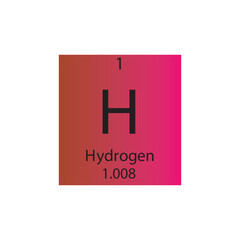 H Hydrogen Non reactive metal Chemical Element Periodic Table. Simple flat square vector illustration, simple clean style Icon with molar mass and atomic number for Lab, science or chemistry class.