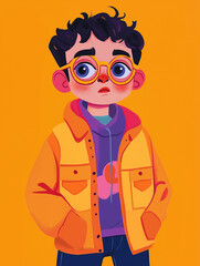 portrait series: nervous boy on orange background