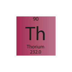 Th Thorium Actinoid Chemical Element Periodic Table. Simple flat square vector illustration, simple clean style Icon with molar mass and atomic number for Lab, science or chemistry class.