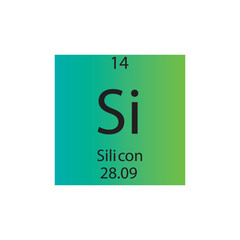 Si Silicon Metalloid Chemical Element Periodic Table. Simple flat square vector illustration, simple clean style Icon with molar mass and atomic number for Lab, science or chemistry class.