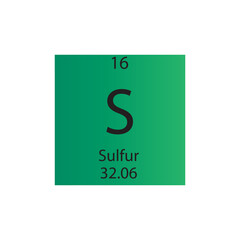 S Sulfur Non reactive metal Chemical Element Periodic Table. Simple flat square vector illustration, simple clean style Icon with molar mass and atomic number for Lab, science or chemistry class.