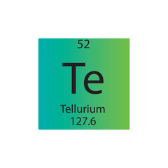 Te Tellurium Metalloid Chemical Element Periodic Table. Simple flat square vector illustration, simple clean style Icon with molar mass and atomic number for Lab, science or chemistry class.