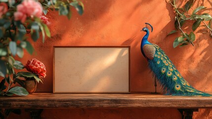 Indian wedding invitation on a table with peacock design " ai generator " 