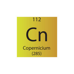 Cn Copernicium  Chemical Element Periodic Table. Simple flat square vector illustration, simple clean style Icon with molar mass and atomic number for Lab, science or chemistry class.