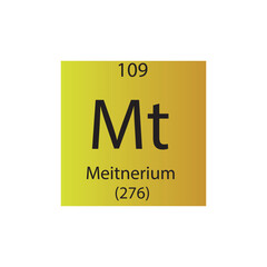 Mt Meitnerium  Chemical Element Periodic Table. Simple flat square vector illustration, simple clean style Icon with molar mass and atomic number for Lab, science or chemistry class.