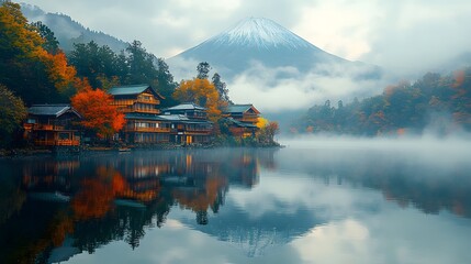 Fototapeta premium Serene Mountain Lake in Japan