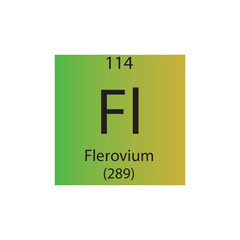 Fl Flerovium  Chemical Element Periodic Table. Simple flat square vector illustration, simple clean style Icon with molar mass and atomic number for Lab, science or chemistry class.