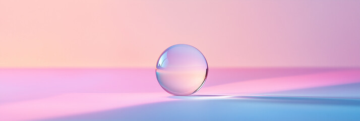 Crystal sphere reflecting rainbow light on pastel background