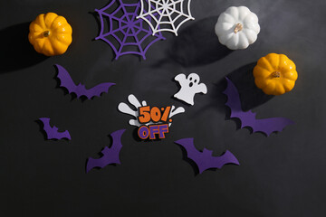 Halloween Sale Promotion with Pumpkins and Decorative Bats