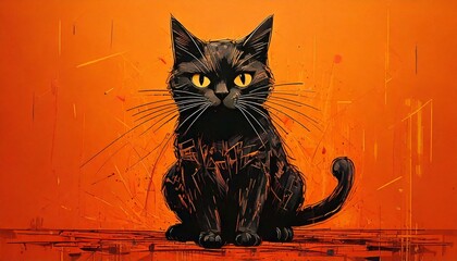 black cat illustration on orange background 10