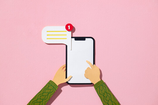Colorful Paper Cutout of Smartphone Notification Concept
