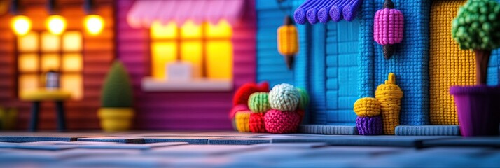 Fototapeta premium cozy small business scene made from yarn with vibrant modern style 
