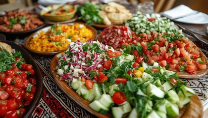 Fototapeta premium Georgian Fresh Salad: A Taste Of Eastern Cuisine In A Restaurant Setting Featuring Authentic Traditional Meals From Georgian National Cuisine And Oriental Food.