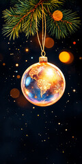 Illustration of Watercolor, Christmas Ball, Christmas Ornament on Dark Background With Space for Text