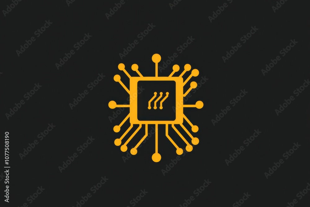 Leinwandbilder a simple microchip icon depicted with a digital trace, representing advancements in technology and e