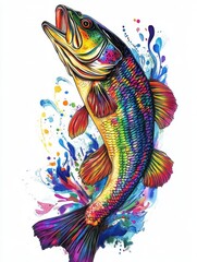 Fototapeta premium A colorful fish leaps out of the water.