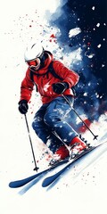 Skier in red jacket speeds down slope