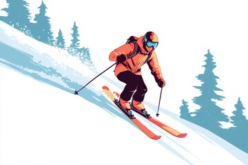 Skier carving down a snowy slope.