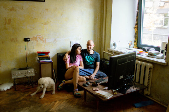a man and a woman in a room