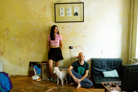 a man and a woman in a room