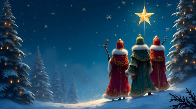 Holy Night. Christmas night. Birth of Jesus. Three wise men. Shepherd.
