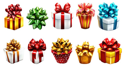 Transparent background Assorted Colorful Gift Boxes with Ribbons, Perfect for Festive Occasions