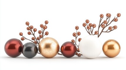 Traditional Festive Decorations on Isolated White Background Featuring Colorful Ornaments and Natural Elements for Holiday Theme