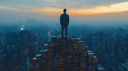 Man on a Mountain of Books