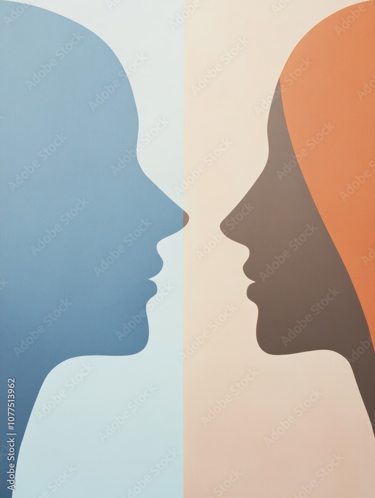 Aufkleber two abstract silhouettes in soft pastel colors convey a sense of communication and empathy, illustra