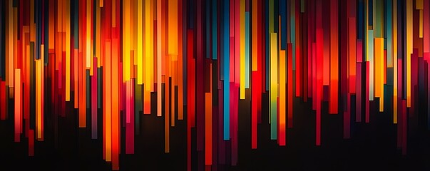 Colorful vertical bars hanging on black background