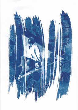 Cyanotype of a woman with triangular light