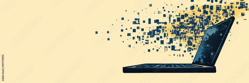 Poster a silhouette of a laptop emits falling numbers, symbolizing tech support and the digital services in