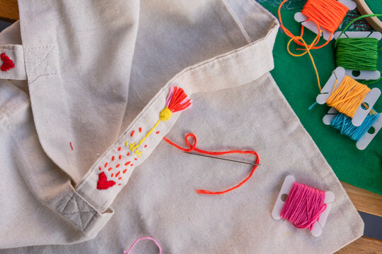 Hand Embroidery on Fabric Outdoors