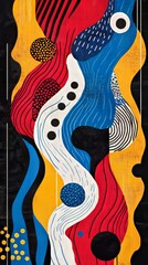 Abstract composition mixing various colors and shapes creating dynamic visual flow