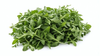 Obraz premium Fresh Peppery Arugula Leaves Isolated on White Background