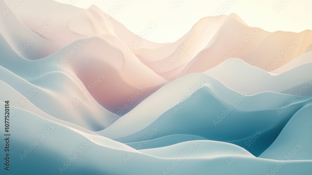 Aufkleber Soft pastel shapes represent rolling hills and waves, creating a calm and serene atmosphere with gentle transitions in color. Generative AI