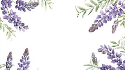 Lavender flowers are beautifully illustrated in soft hues, framing a blank space, perfect for spring-themed invitations or personalized stationery designs